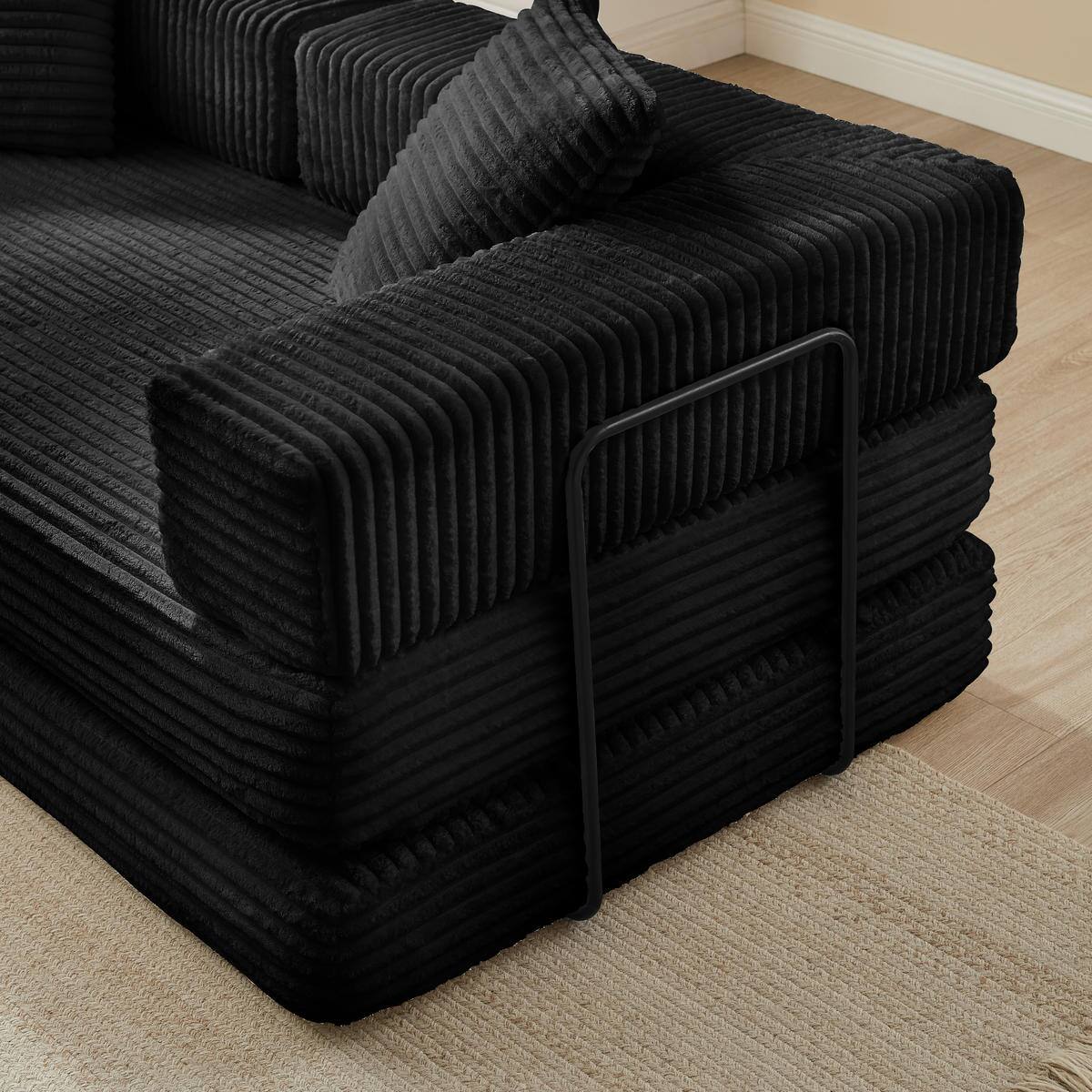 Alt View 5. Meqiodas - 81''Convertible Sofa Bed, Folding Floor Couch with Square Armrest, Comfy Sleeper Mattress for Living Room - Black.