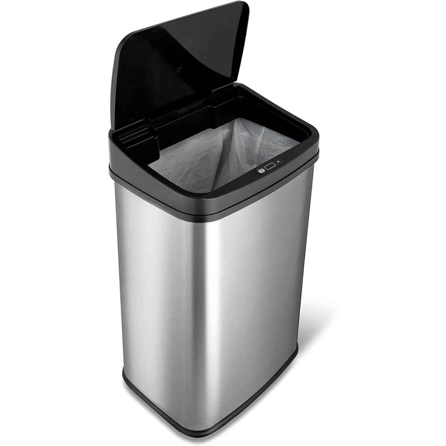Front. Hivvago - Silver/Black 13-Gallon Stainless Steel Kitchen Trash Can with Motion Sensor Lid - Silver.