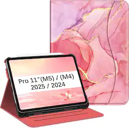 Fintie - Case for iPad Pro 11-inch (M5) 2025 / (M4) 2024 Multi-Angle Viewing Folio Stand Protective Cover with Pocket - Marble Pink