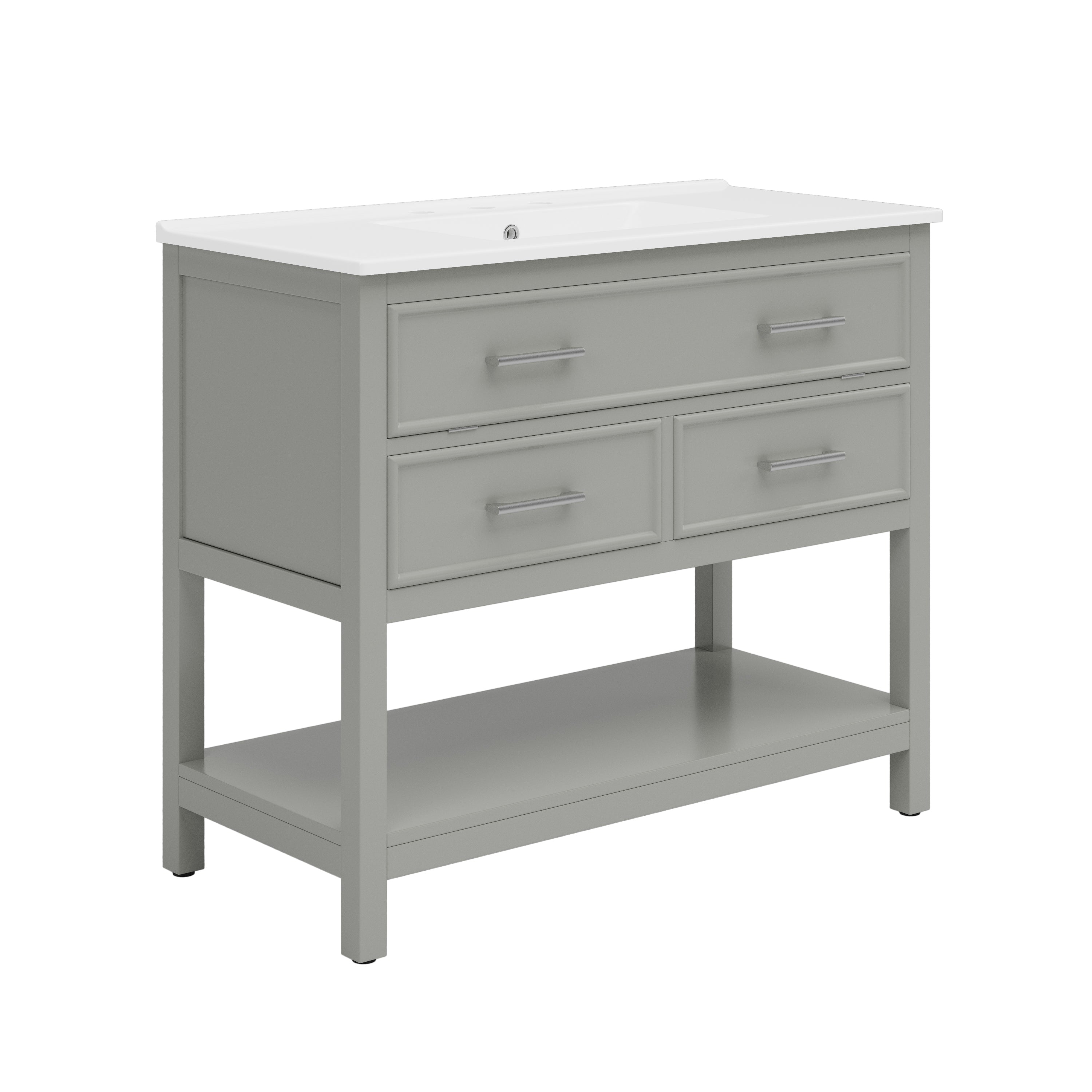 Alt View 8. Boyel Living - 36 Inch Bathroom Vanity with Ceramic Sink Tip Out Tray Full Extension Drawers Soft Close Gray - Gray.