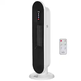 Homcom - Ceramic Tower Indoor Space Heater for Home, Adjustable Thermostat - White, Black