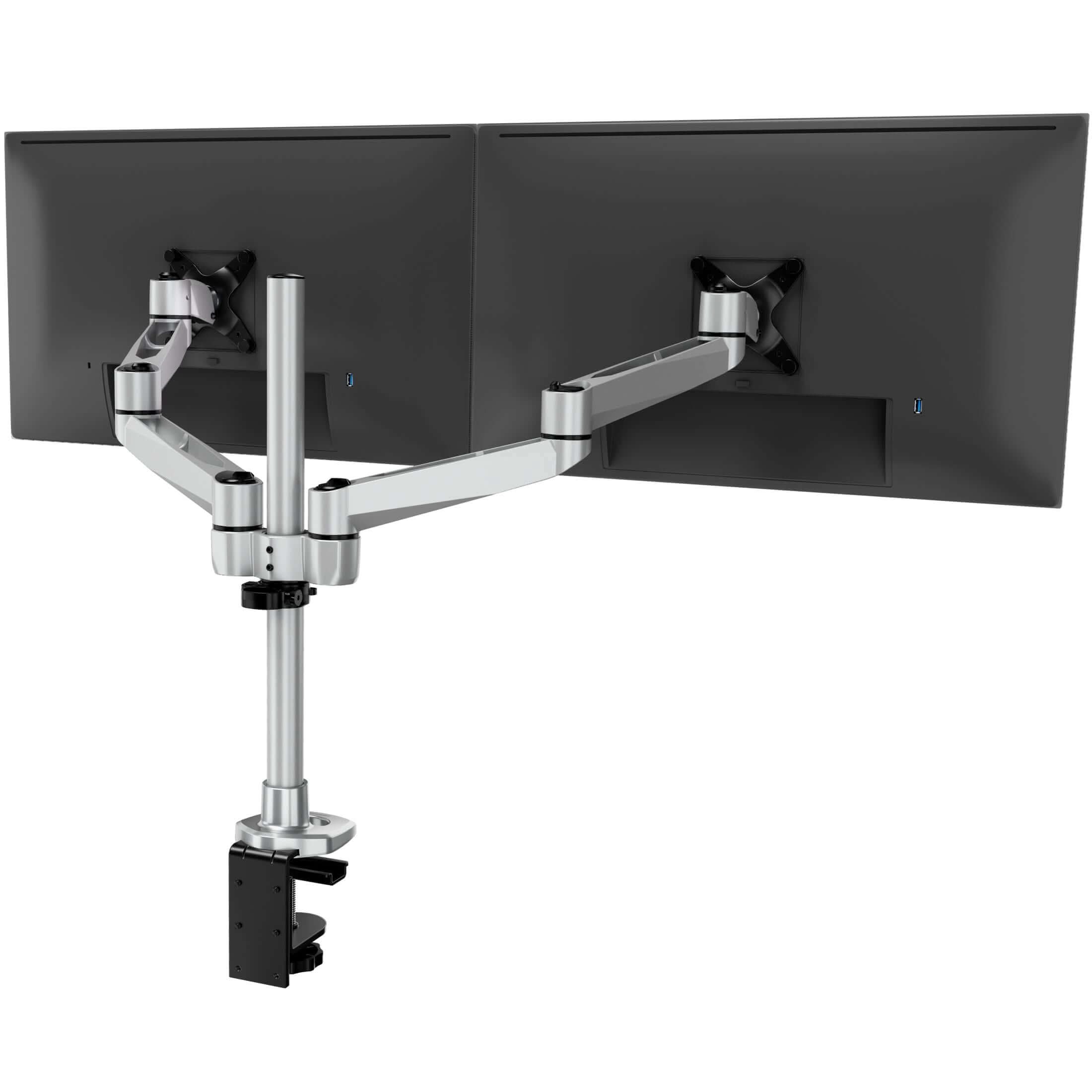 Mount-It! - CLiX Series Dual Wide Adjustable Monitor Desk Mount – Full Motion Dual Arm for Two 13"-32" Screens - Silver - Thumbnail 3