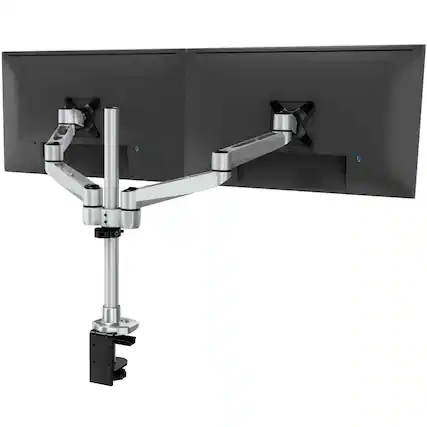 Front. Mount-It! - CLiX Series Dual Wide Adjustable Monitor Desk Mount – Full Motion Dual Arm for Two 13"-32" Screens, Silver - Silver.