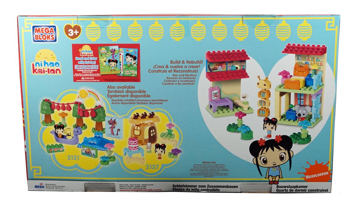 **MEGA BLOKS**

**3+**

**nǐ hǎo kǎi-lán**

**Read and Color with Kai-lan Build & Rebuild!**

**A - Co Fata & vuelve crear!**

**- 1 OE Na K.U Crea a Autdrie .**

**The Ls - Construis et Reconstruis!**

**bookg - - - Seae Baedo - nr - - -U de - d - - - - D Bau und Neubau!**

**Bouwen en herbouw!**

**Construisci U ricostruisci!**

**Also available**

**También disponible**

**Également disponible**

**Ebenfalls erhältlich**

**Anche disponibile**

**Também disponível**

**MEGA 3131**

**3137**

**NickJr.com**

**www.megabrands.com**

**Schlafzimmer zum Zusammenbauen /ES**

**Stanza da letto costruibile**

**Bouwslaapkamer**

**Quarto de dormir construível**

**Build & Rebuild!**

**¡Construye & reconstruye!**

**Constr