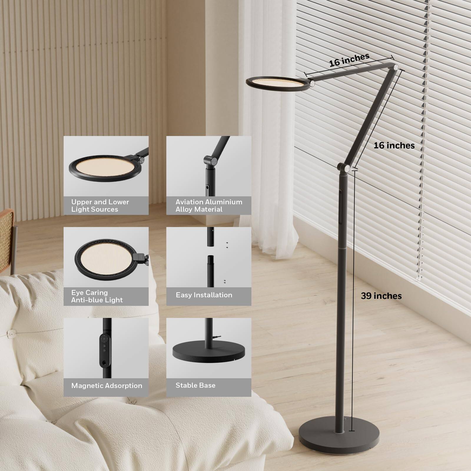 16 inches Upper and Lower Light Sources
Aviation Aluminium Alloy Material
Eye Caring Anti-blue Light
Easy Installation
39 inches Magnetic Adsorption
Stable Base