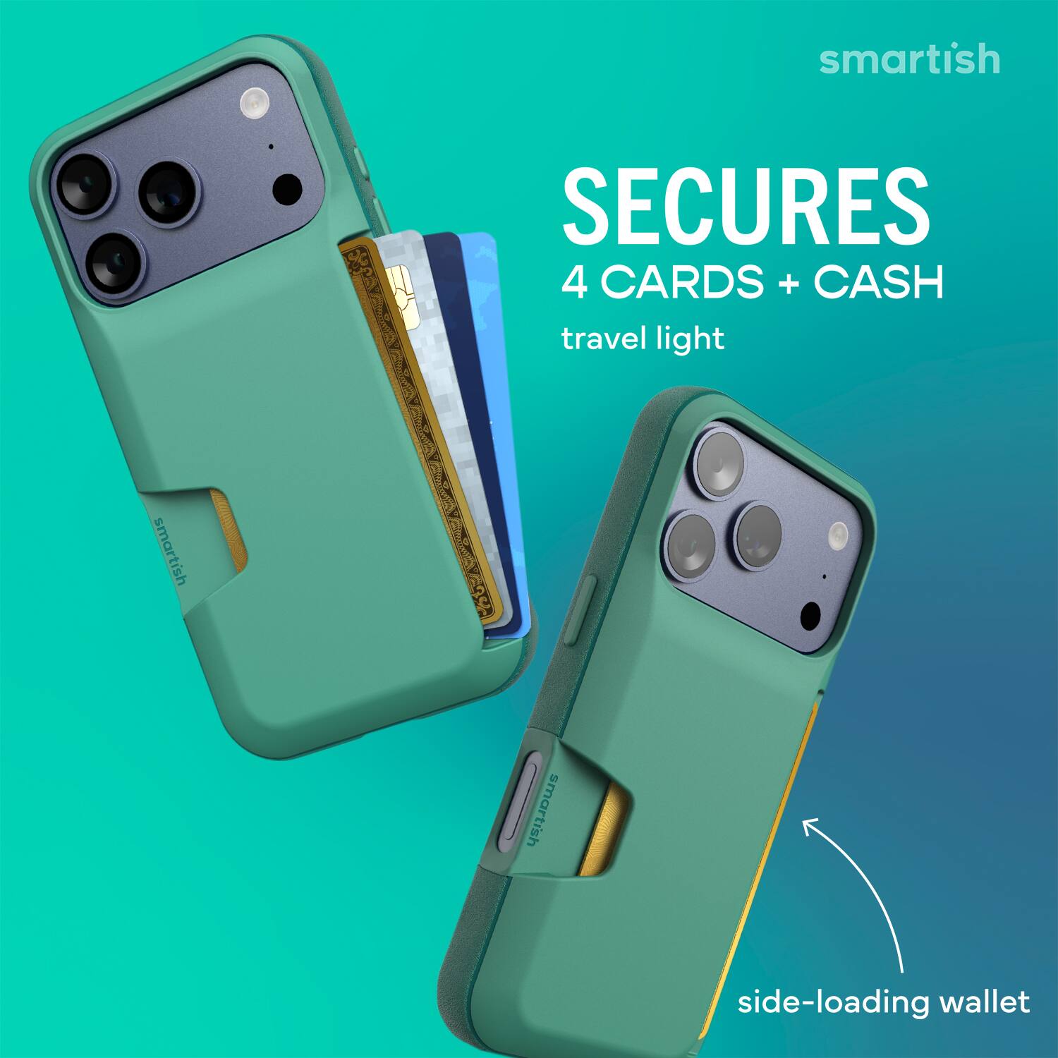 smartish SECURES 4 CARDS + CASH travel light smartish side-loading wallet