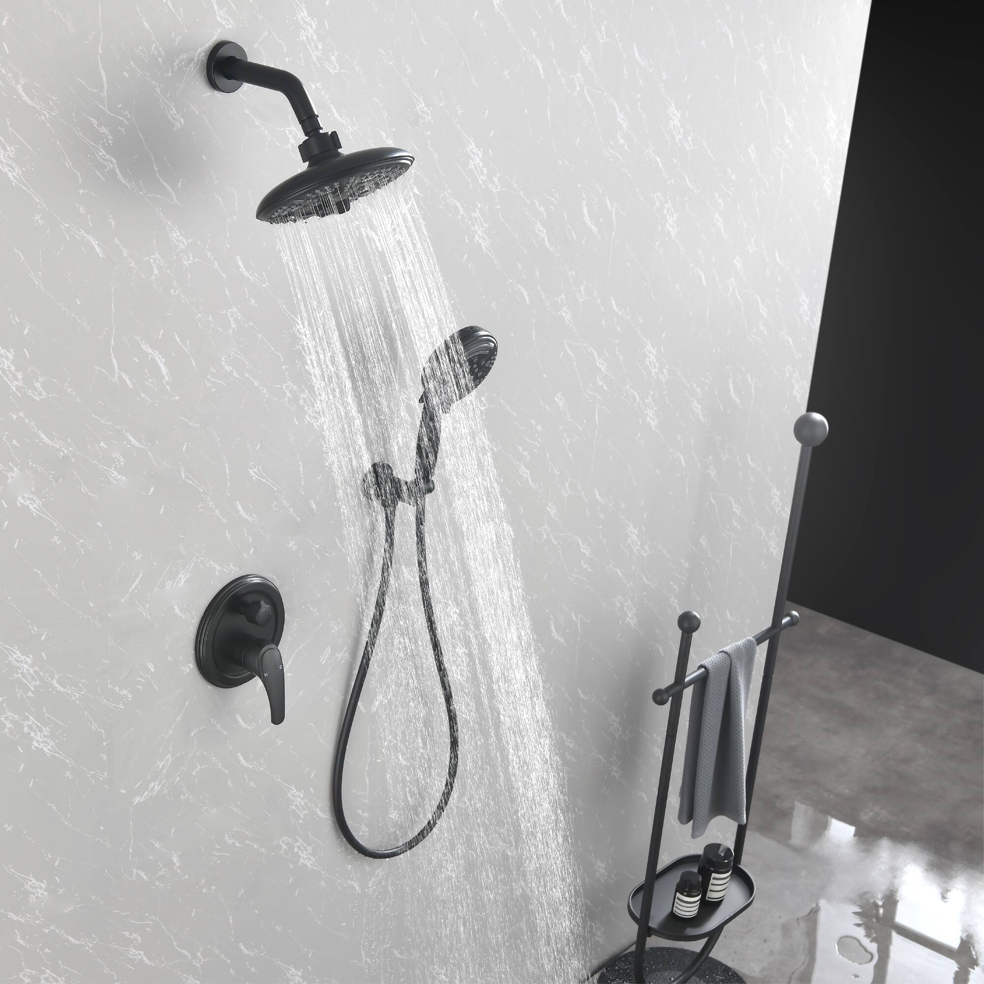 Alt View 2. Boyel Living - Matte Black Shower Set Brass SUS304 2-Function Valve 8-Inch Top Spray 9-Function Handheld 60-Inch PVC Hose cUPC - Black.