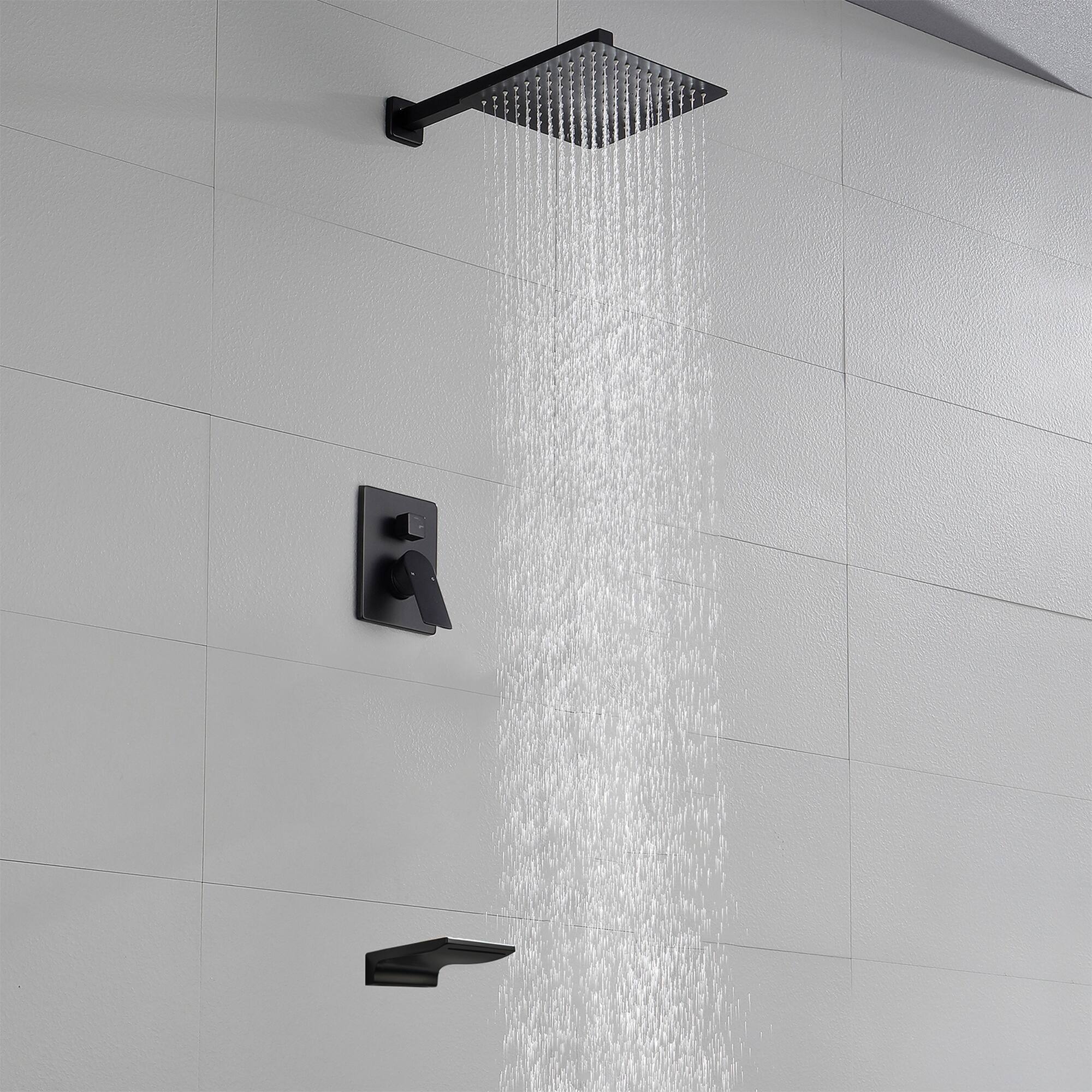 Alt View 3. Boyel Living - Matte Black 10-Inch Rain Shower System Brass SUS304 2-Function Valve Waterfall Spout cUPC - Black.