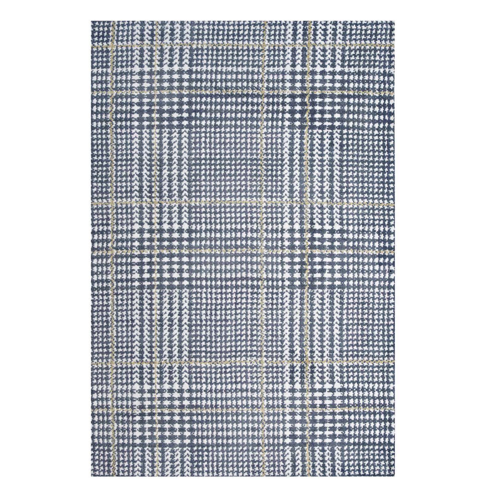 Angle. Modway - Kaja Abstract Plaid Area Rug - Ivory Cadet Blue and Citron.
