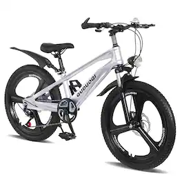 Loheer - 20" Kids Mountain Bike 7-Speed Youth Bicycle with Magnesium Alloy Frame & Front Suspension - Silver