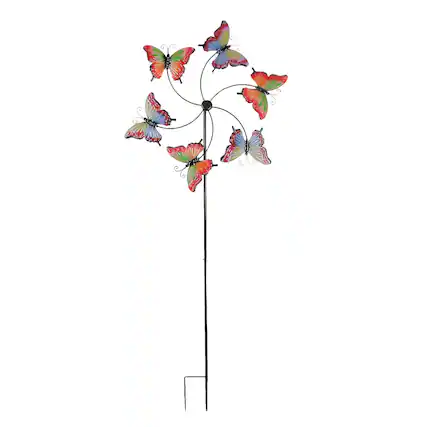 Front. Direct International - Colorful Embossed Metal Butterfly Garden Twirler Wind Spinner Stake 71 Inch - Multicolored.