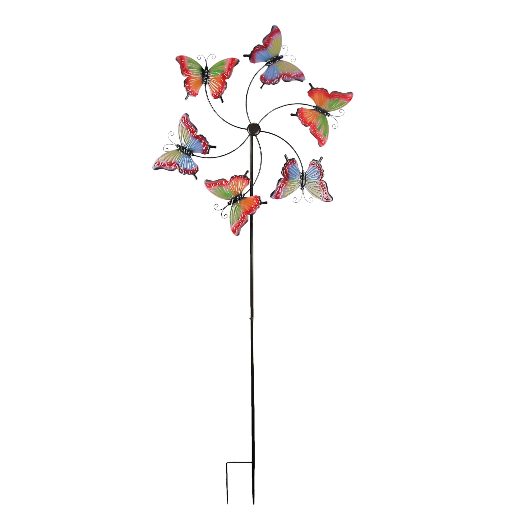 Front. Direct International - Colorful Embossed Metal Butterfly Garden Twirler Wind Spinner Stake 71 Inch - Multicolored.