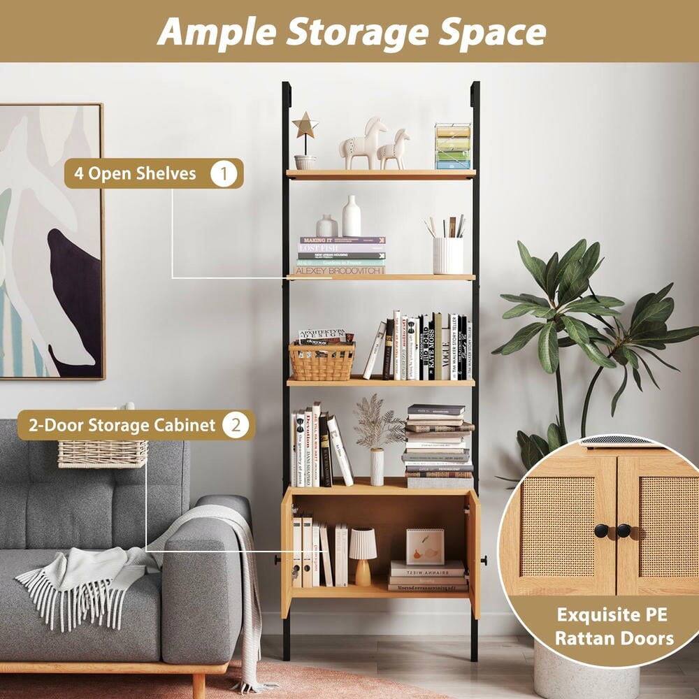 Ample Storage Space

1. 4 Open Shelves
2. 2-Door Storage Cabinet

Exquisite PE Rattan Doors