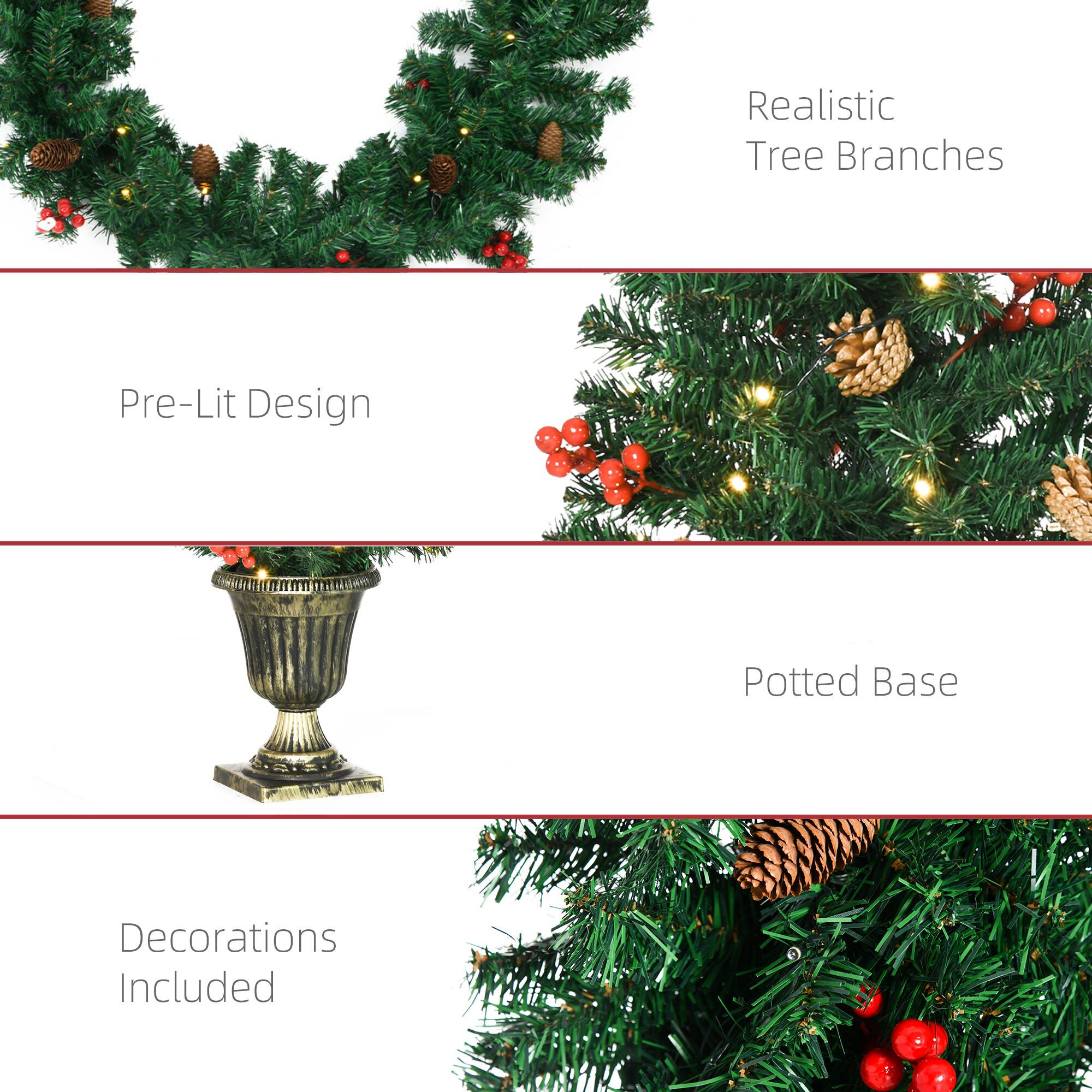 - Realistic Tree Branches
- Pre-Lit Design
- Potted Base
- Decorations Included
