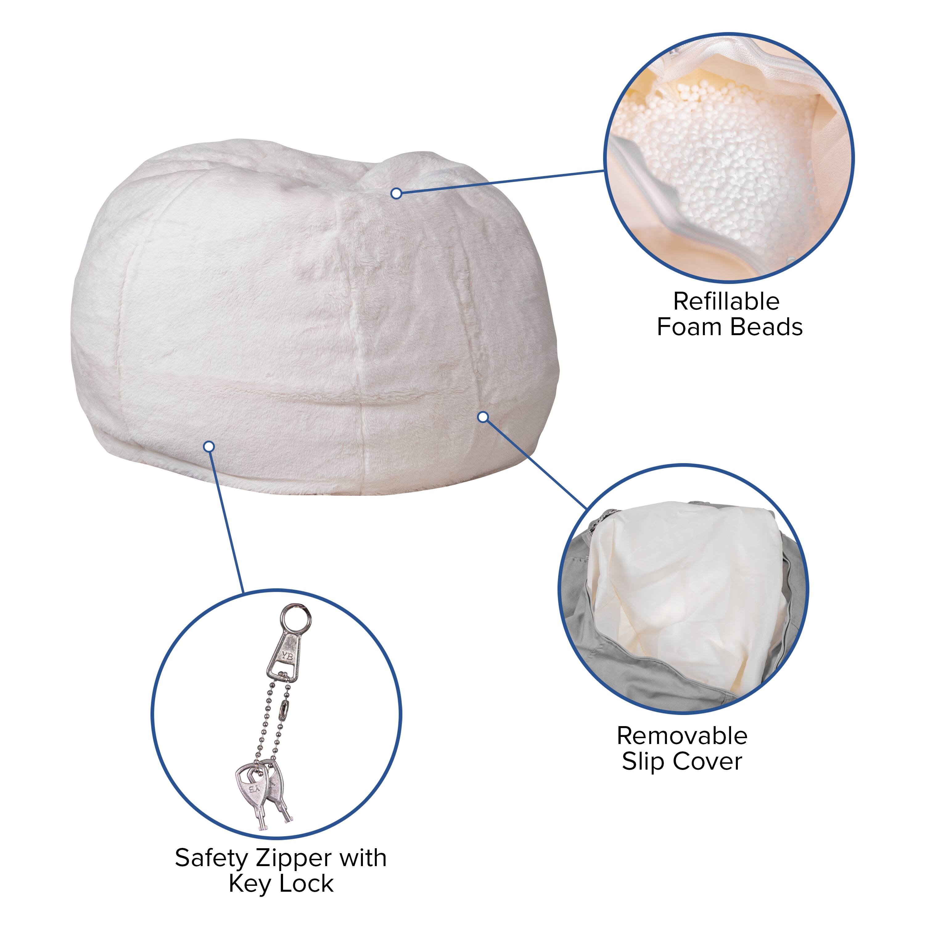 Alt View 12. Alamont Home - Small Bean Bag Chair for Kids and Teens - White Furry.