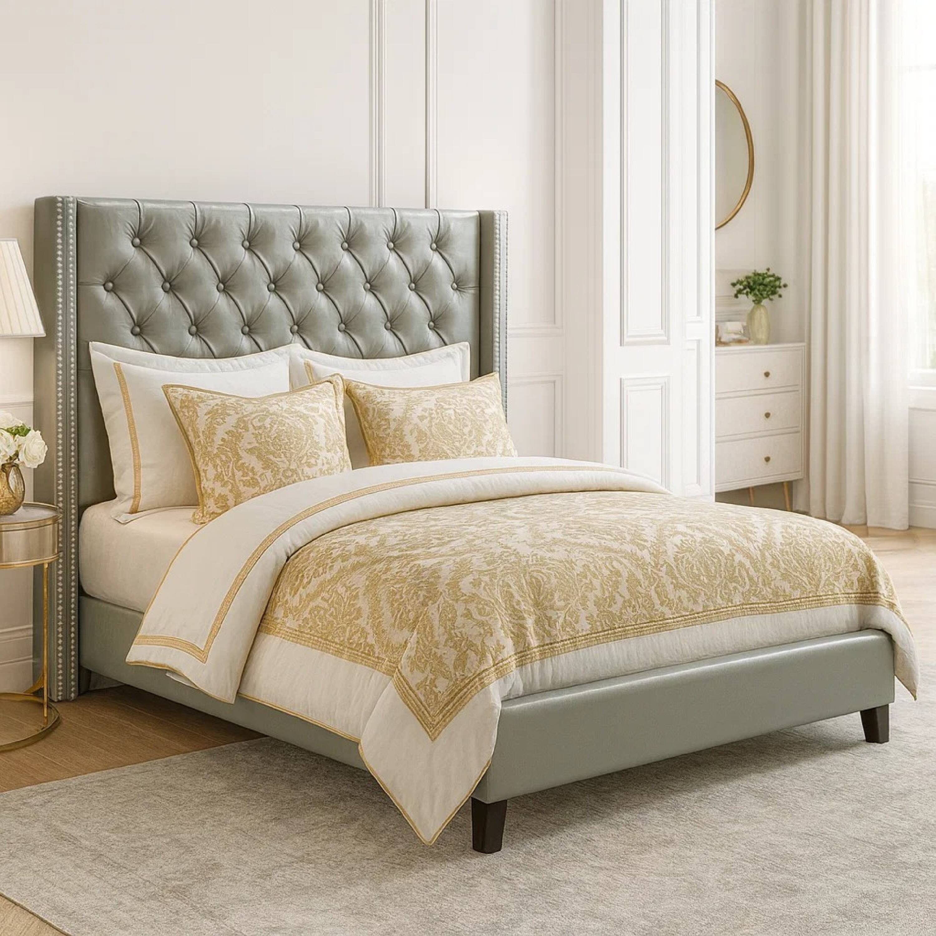 Alt View 5. Manhattan Lane - Faux Leather Upholstered Full Size Bed Featuring Nail head Trim - Silver.