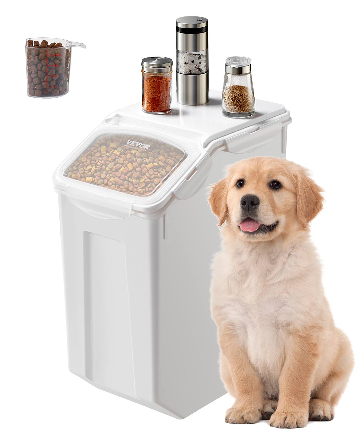 Front. VEVOR - Rice Storage Container, 4.5Gallon/20L Capacity Large Dog Food Dispenser Bin, Kitchen Ingredient Grain Cereal Flour Bin - White.