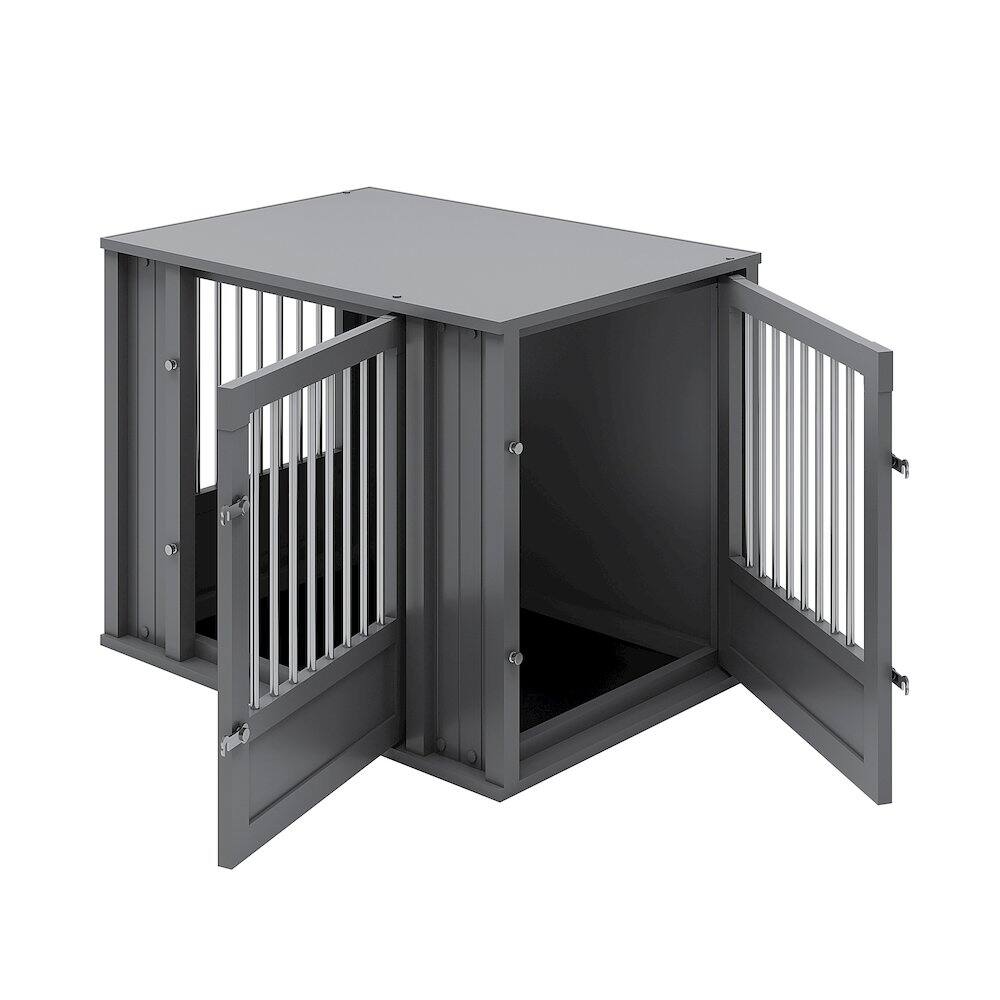 Back. New Age Pet - Durable ECOFLEX Medium Dog Crate with Flexible Door Placement in Black.
