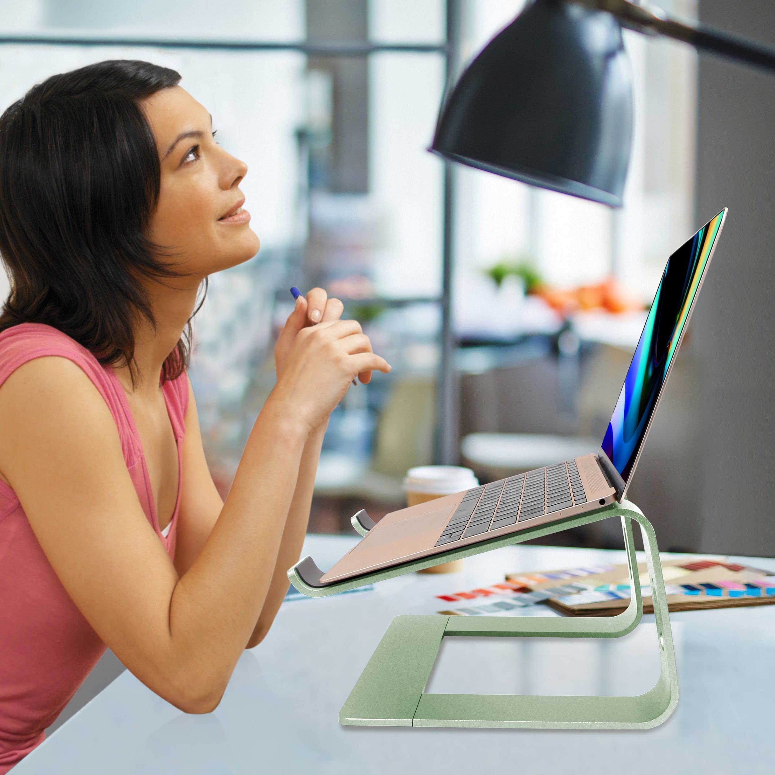 Alt View 2. HongFei - Ergonomic Aluminum Laptop Mount - Adjustable Stand for MacBook Pro/Air HP Lenovo Samsung Dell - Fits 10-17.3" Laptops - Light Green.