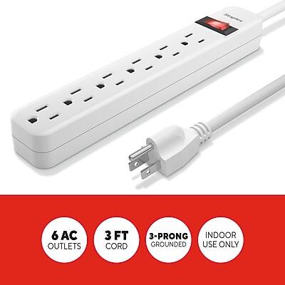 Staples 6 AC Outlets, 3 FT Cord, 3-Prong Grounded, Indoor Use Only