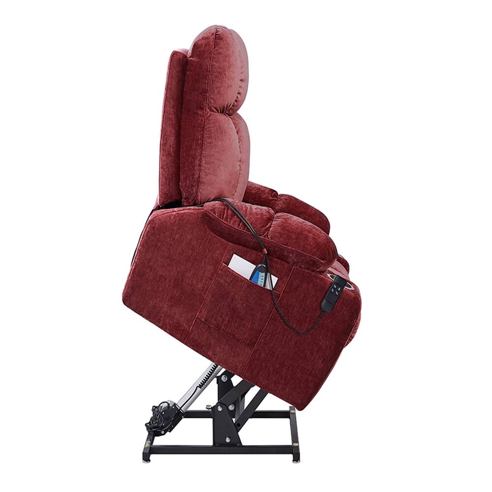 Left. Ropilly - Ropilly Dual OKIN Motor Power Lift Recliner, Infinite Position Lay Flat Chair with Heat and Vibration Massage - Red.