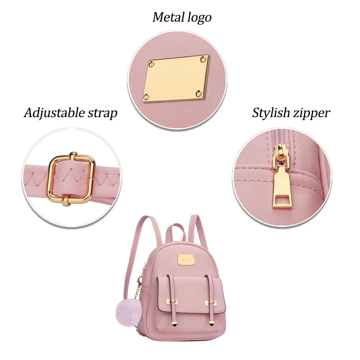 Left. Pacoar Cade - Small Backpack Purse Vegan Leather Mini Bookbag For Women Cute Teen Pompom Daypack - Black Flower-Small.