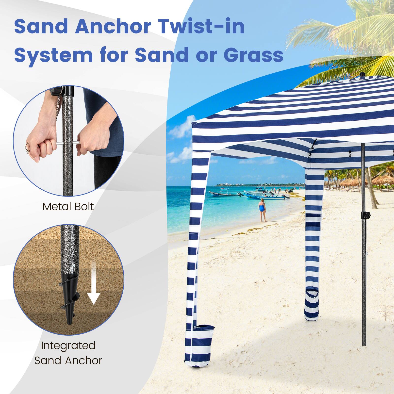 Sand Anchor Twist-in System for Sand or Grass Metal Bolt Integrated Sand Anchor