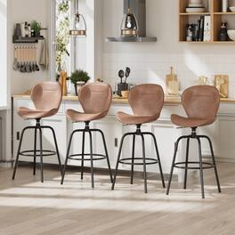 Vecelo - Set of 4 Swivel Bar Stools - Faux Leather 360 Degree Swivel Stools , Stable T-Shaped Base Counter Height Stools - Brown