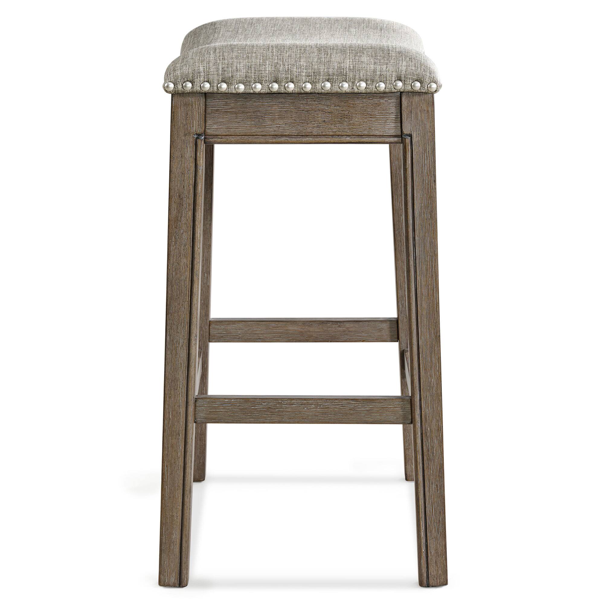 Alt View 8. ROME + OAK - ROME + OAK Parker Backless Counter Stool, Walnut with Grey Upholstery, Set of 4 - Walnut/Grey - With Nailheads.