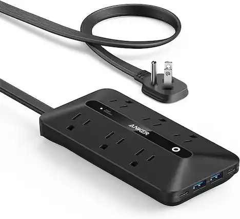 Front. Anker - Anker 300J Flat Plug 10-in-1 Ultra Thin Power Strip - Black.