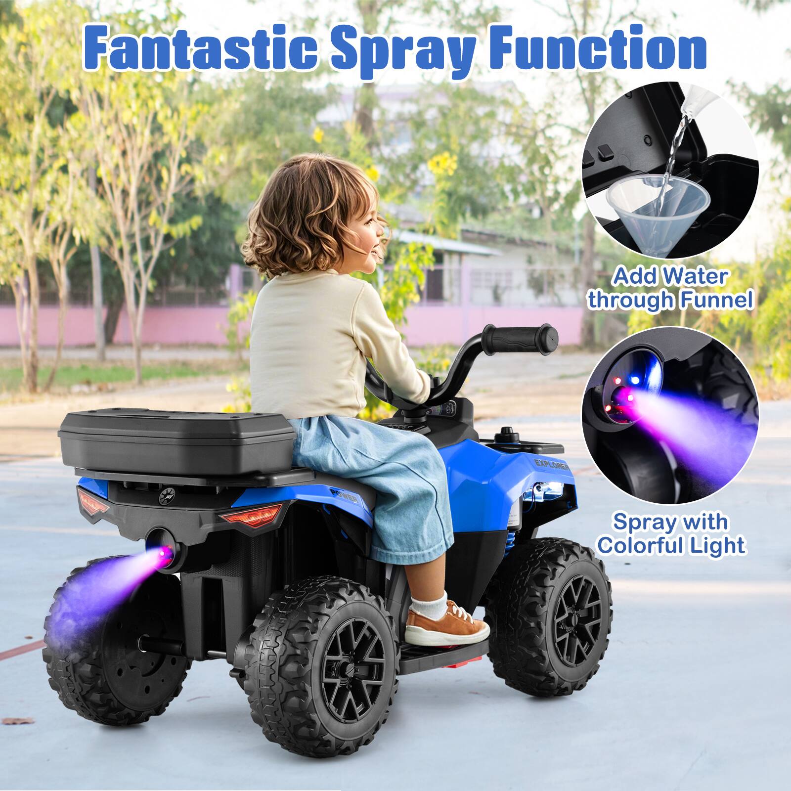 Fantastic Spray Function

Add Water through Funnel

Spray with Colorful Light