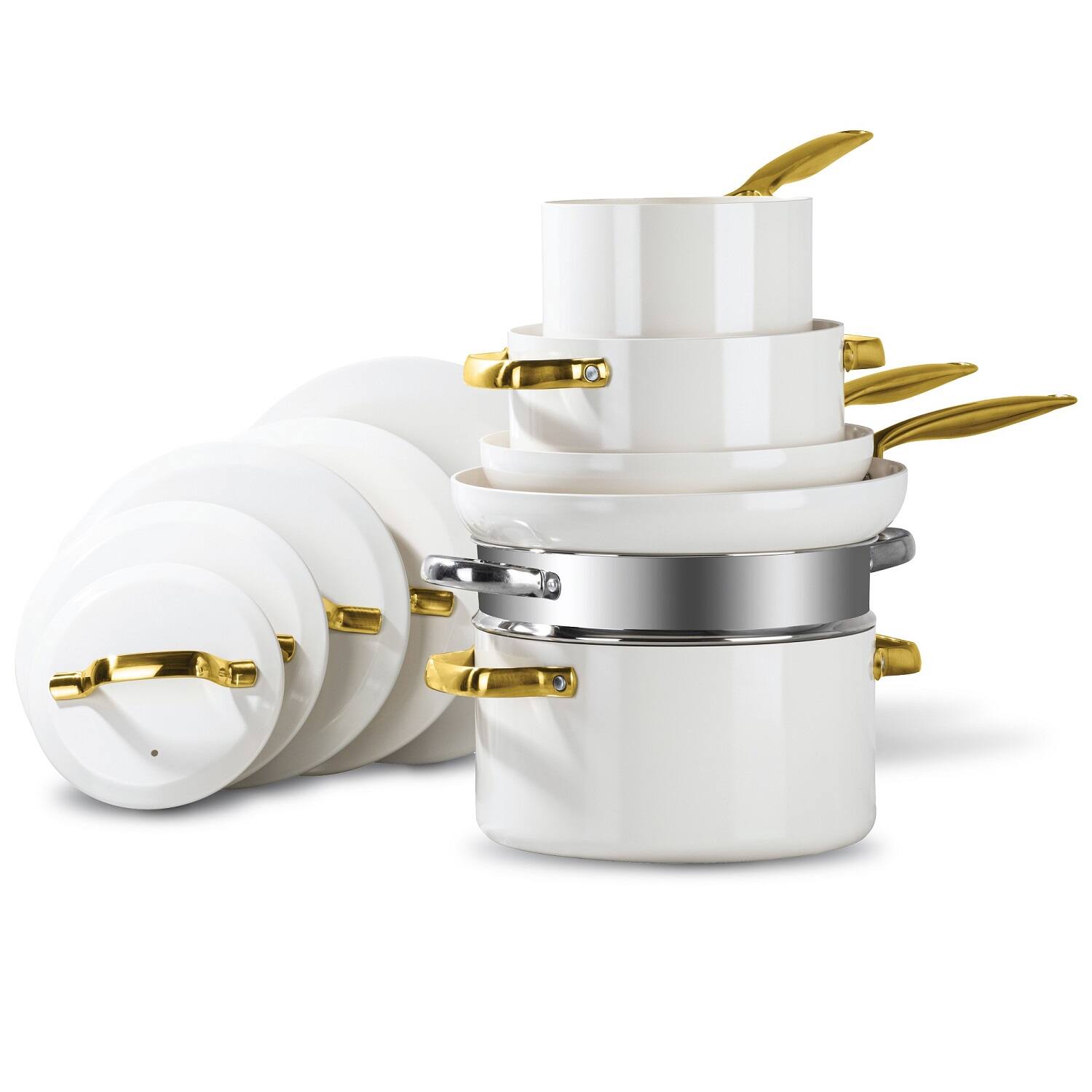 Alt View 1. Gotham Steel - Modern Collection 11 Piece Ceramic Nonstick Cookware Set - Cream.