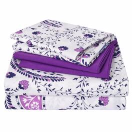 Fabibe - Bedding Set King Size - Green Color with Deep Pockets, Microfiber - White Purple Paisley-Queen