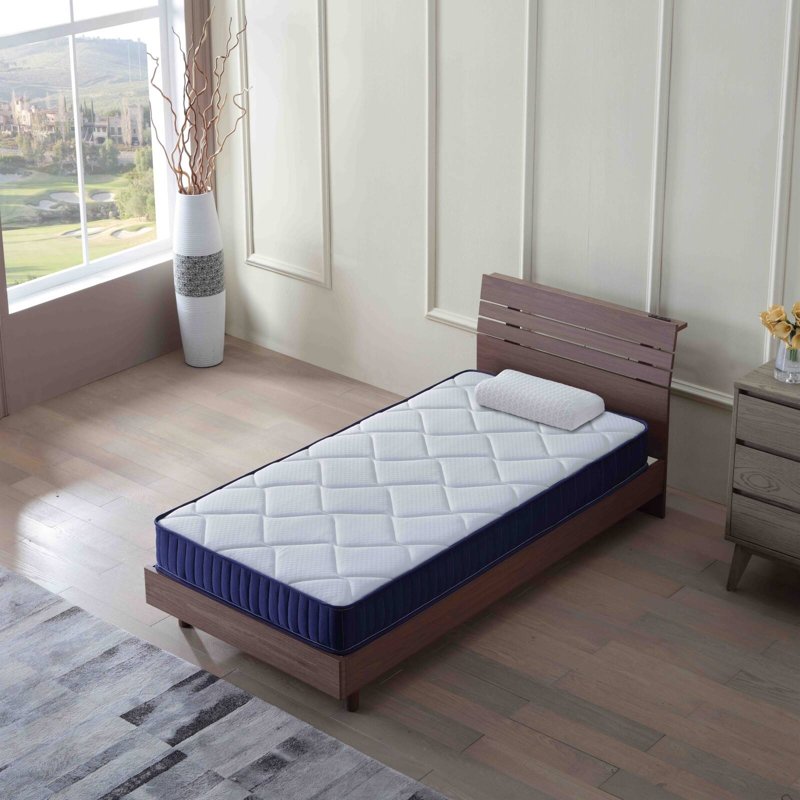 Alt View 1. Glintex - 6 Inch Twin Mattress, Foam and Spring Hybrid Mattress in a Box, Medium Soft, Breathable Fabric, CertiPUR-US Certified - White+Blue.