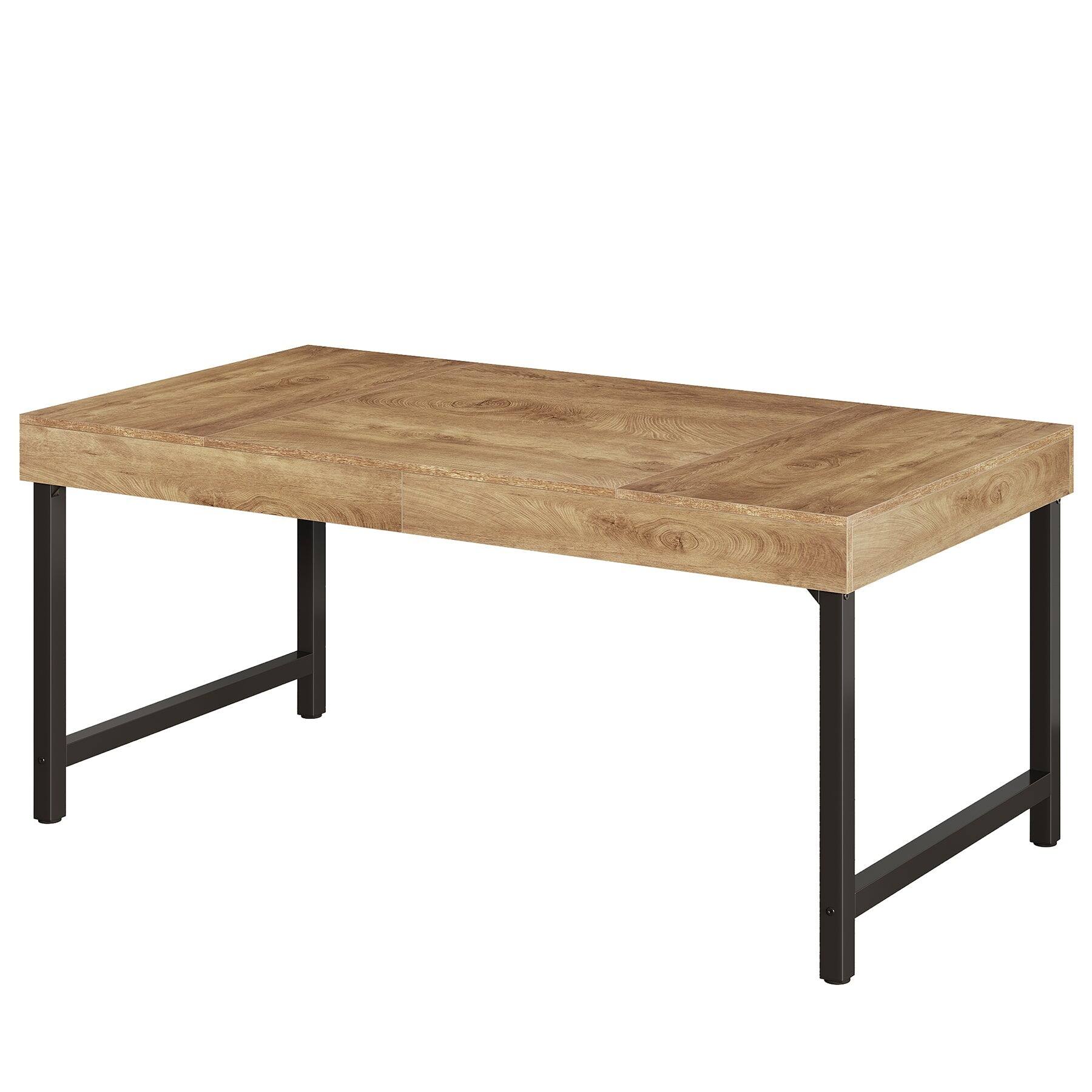 Alt View 4. Tribesigns - Office Executive Desk with Metal Frame, Rectangular Top, for Computer Work and Writing in Home Offices - Brown.