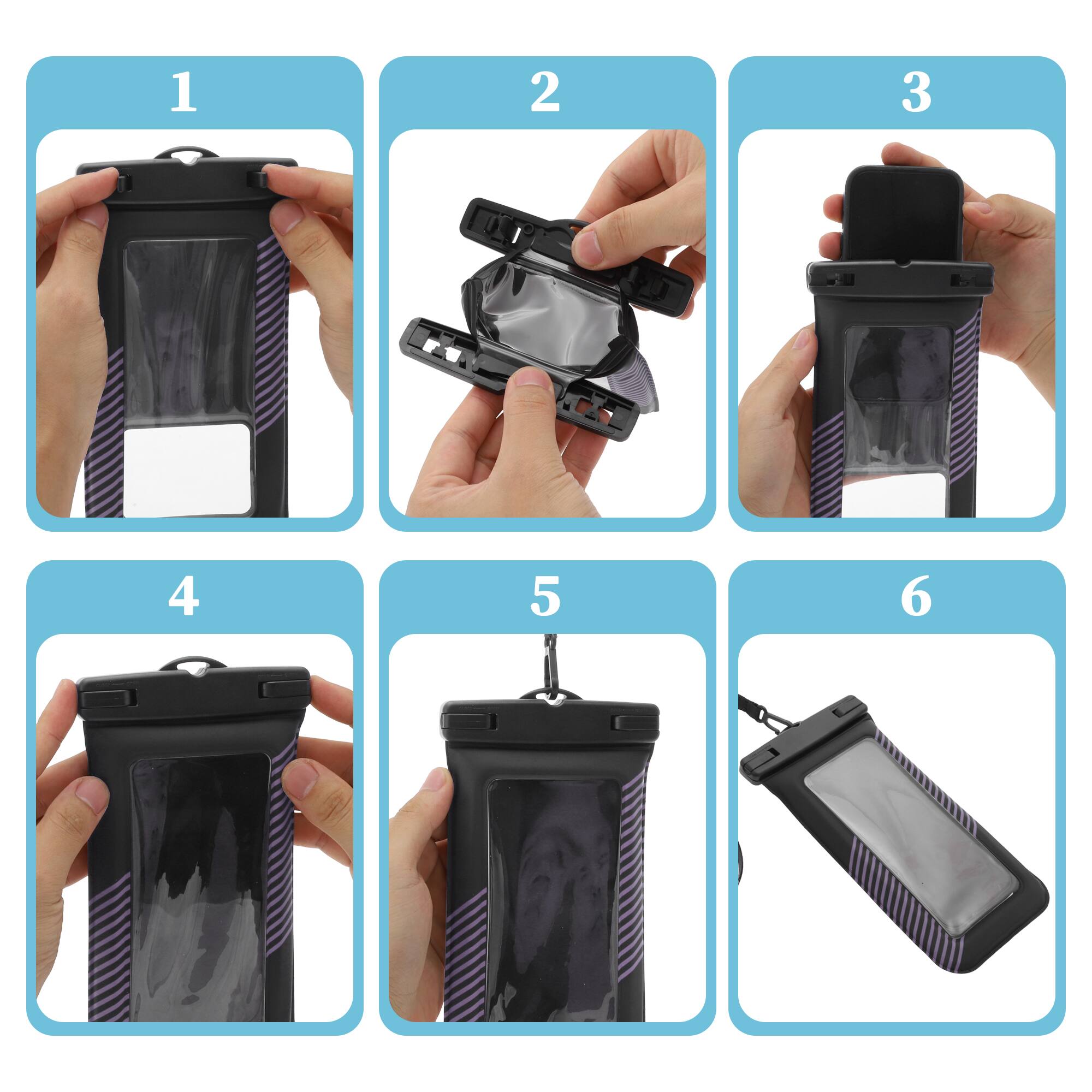 Alt View 4. Unique Bargains - 2pcs Half Stripe Mobile Waterproof Bag Universal Waterproof Case Compatible for Phone 4.53"x8.27" - Black Purple.