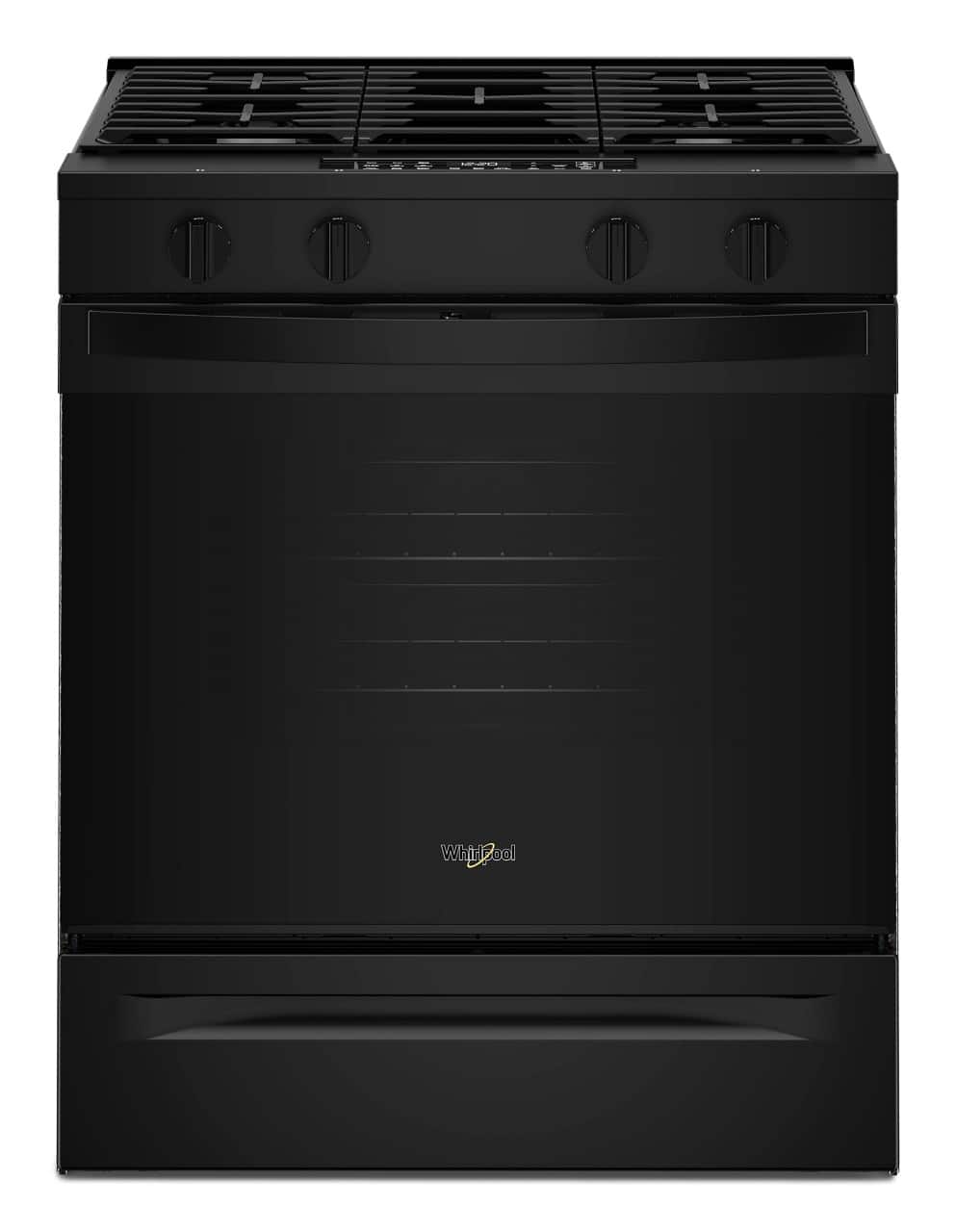 Front. Whirlpool - 30 in. Wide 4 burners 5.0 cu. ft. Smart Freestanding Slide-In Gas Range with Air Cooking Technology and Steam Clean - Black.