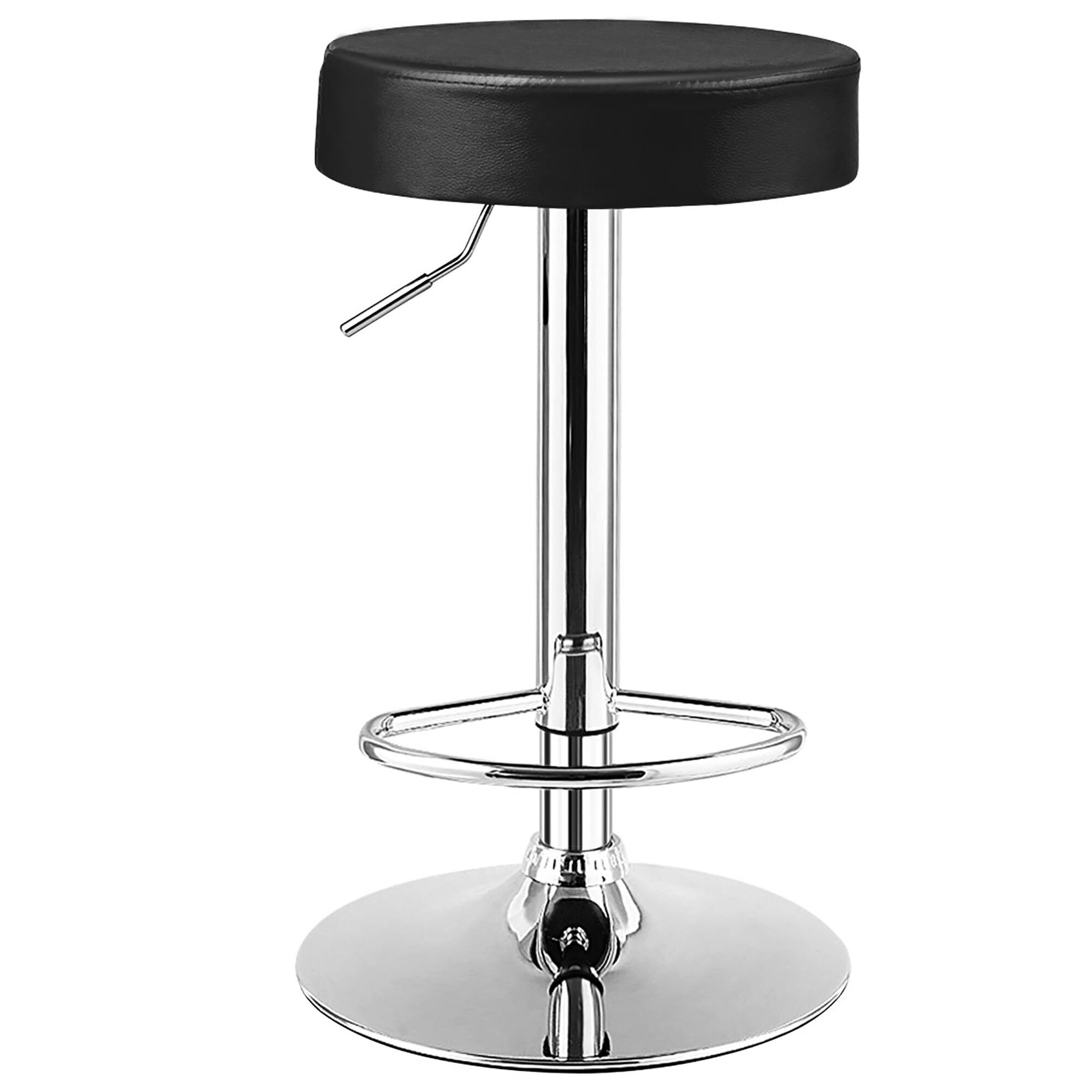 Costway - 1 PC Round Backless Bar Stool Adjustable Swivel Pub Chair U Leather with Footrest - Black