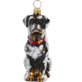 Joy to the World Collectibles - Joy to the World Snowy Rottweiler Polish Glass Christmas Dog Ornament - Black