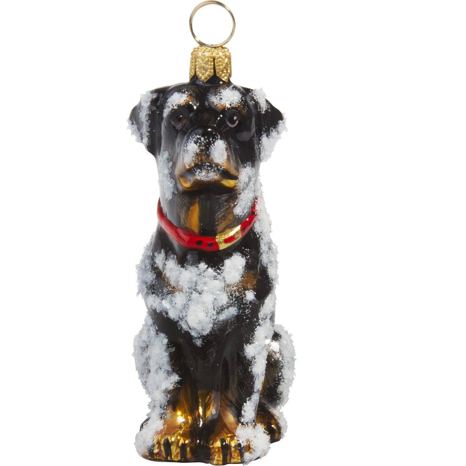 Front. Joy to the World Collectibles - Joy to the World Snowy Rottweiler Polish Glass Christmas Dog Ornament - Black.