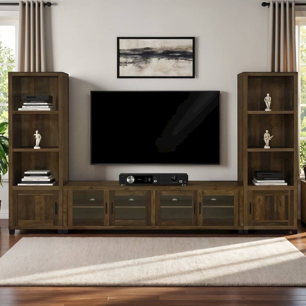 Alt View 2. FurniFact - Spacious 79-Inch TV Table – Long TV Stand for Living Room, Green - Brown.
