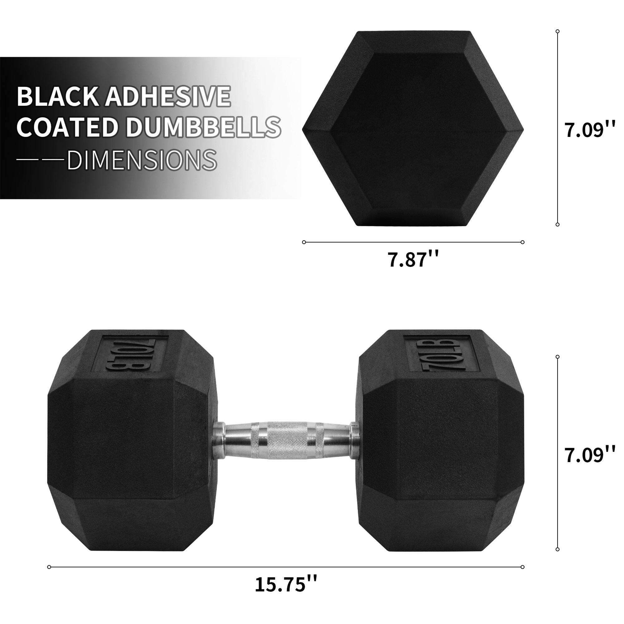 BLACK ADHESIVE COATED DUMBBELLS  
— DIMENSIONS  
7.09"  
7.87"  
15.75"  
7.09"
