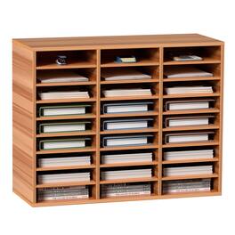 VEVOR - 27 Compartments Wood Literature Organizer, Adjustable Shelves, Medium Density Fiberboard Mail Center - Brown