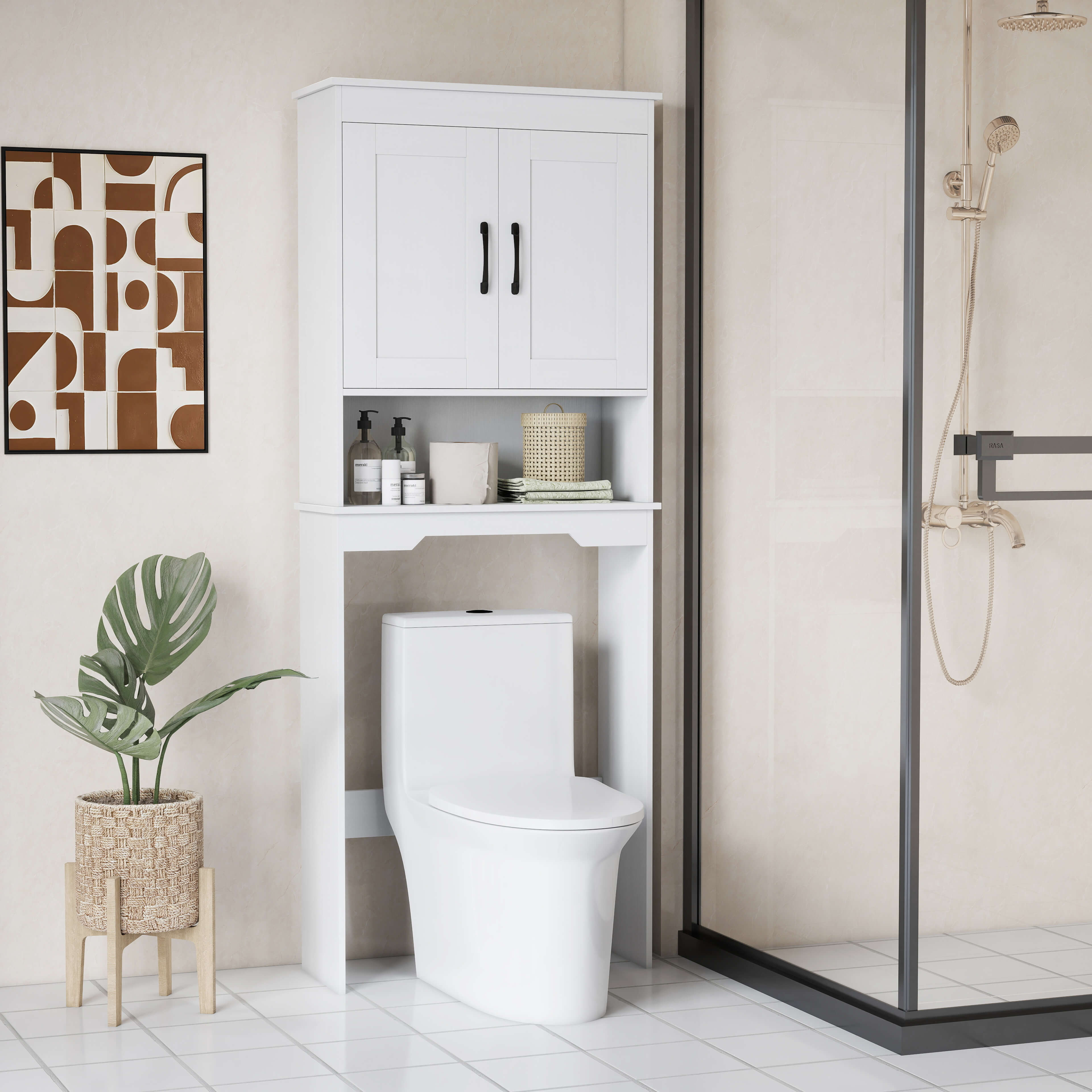 Alt View 4. Costway - Costway Over The Toilet Storage Cabinet Bathroom Organizer w/ Adjustable Shelf - White.