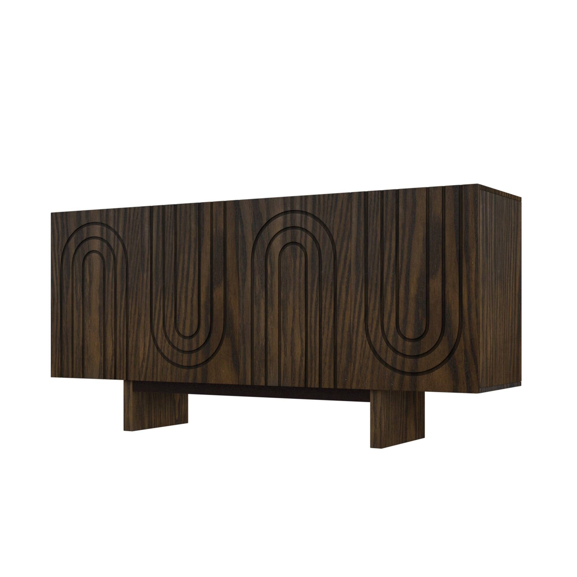 Alt View 4. Boyel Living - Dark Brown 4-Door 62.99 in. Wood Grain Buffet Sideboard with MDF Legs For Living Room and Kitchen-Dining Room - Brown.