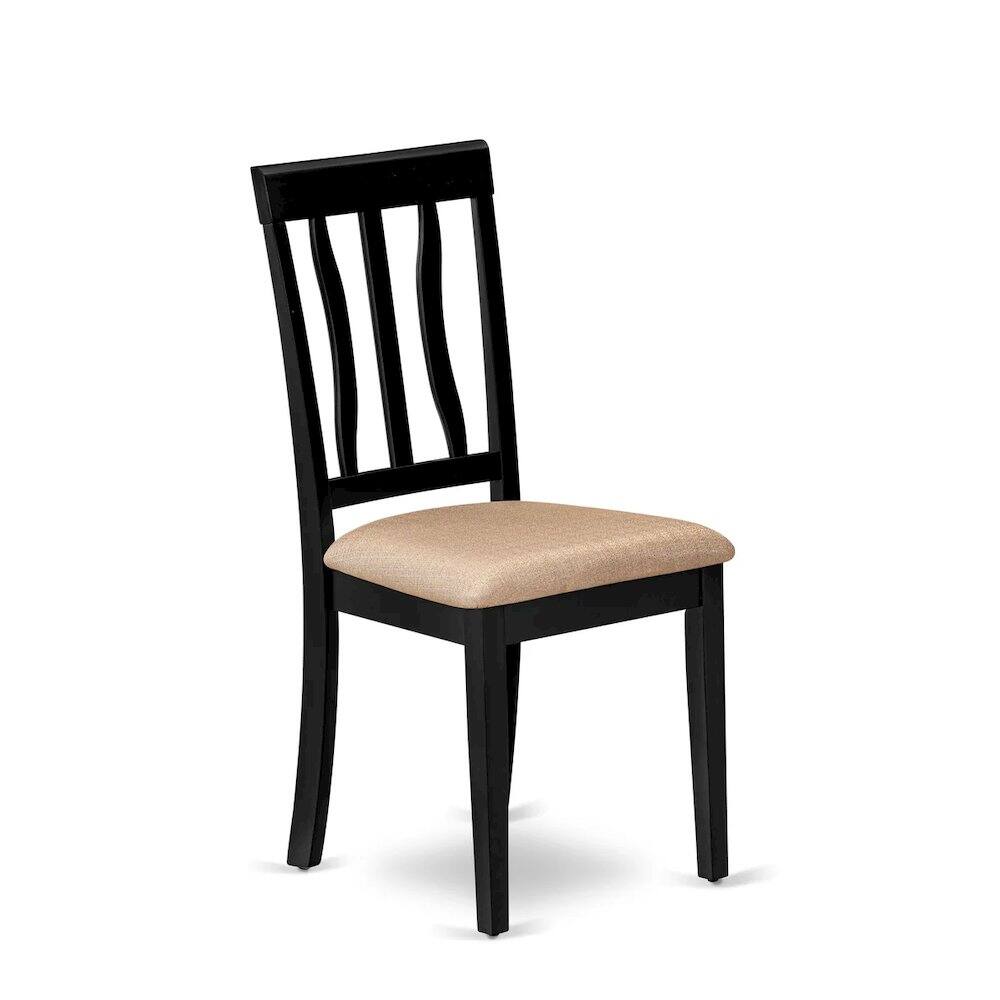 Angle. East West Furniture - Antique Dining Chairs - Linen Fabric Upholstered Wood Chairs - Black & Cherry.