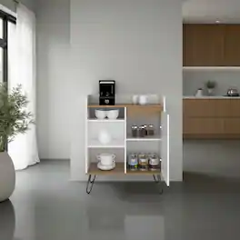 Loheer - Coffee Station with Storage Doors 31.5 Inch Wide - White and Natural Oak