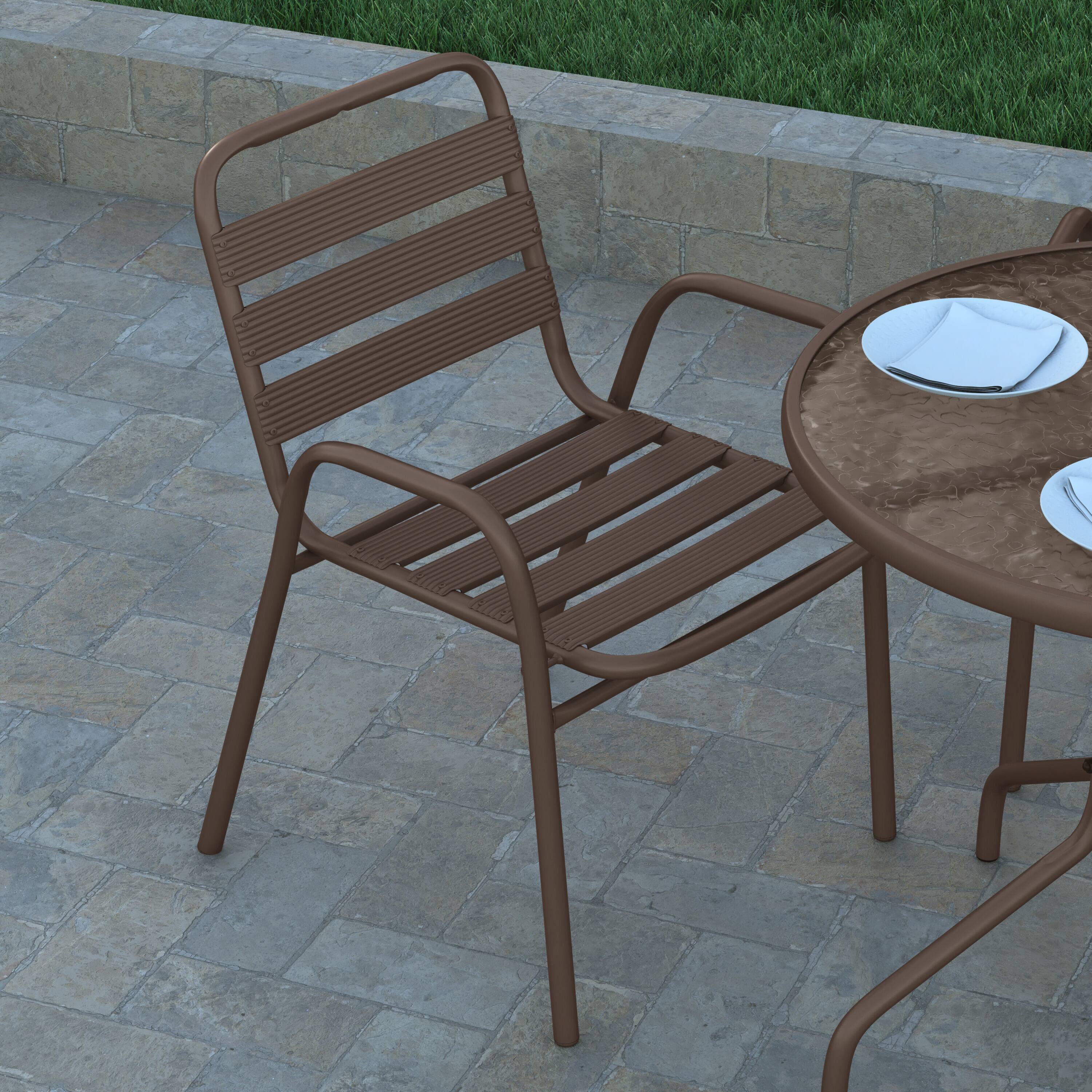 Alt View 3. Emma + Oliver - Metal Restaurant Dining Stack Chair with Aluminum Slats - Bronze.