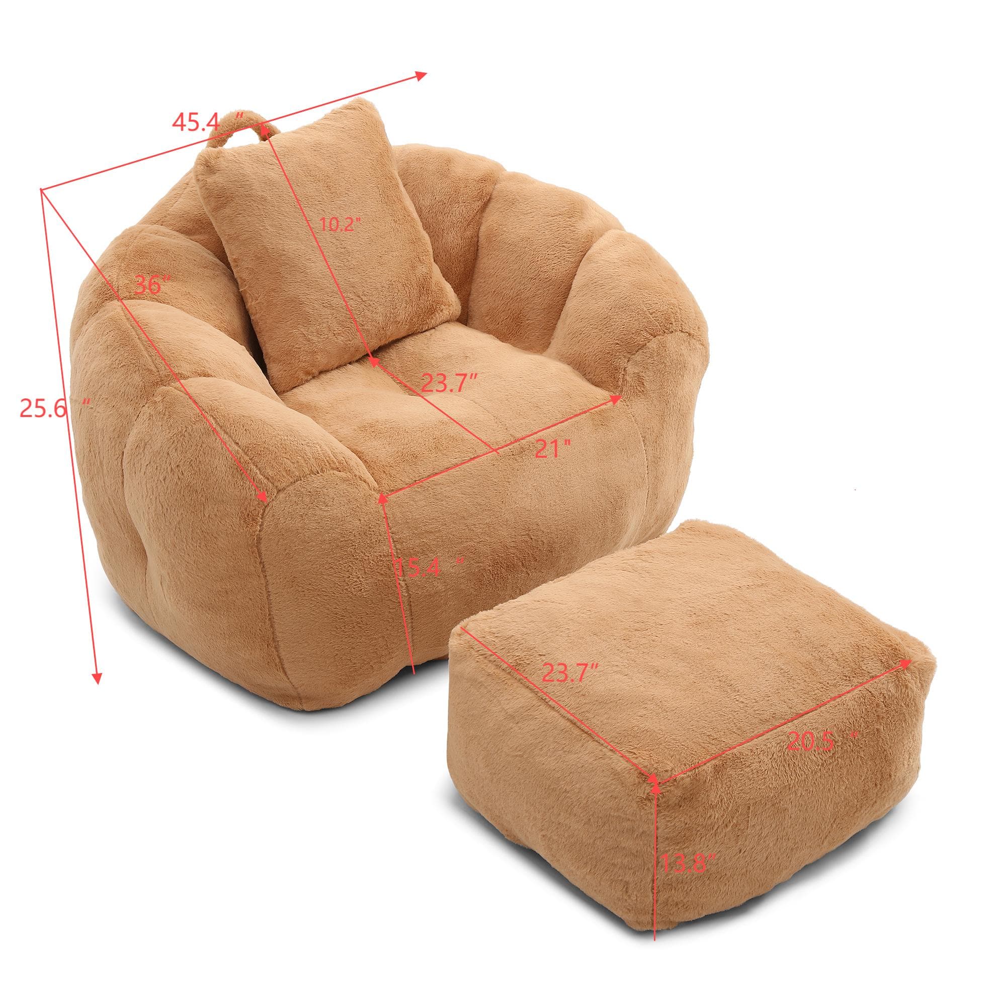 GOODSILO - Oversized Shell-Shaped Faux Fur Bean Bag Chair with Matching Footstool for Living Room and Bedroom Lounging - khaki - Thumbnail 5