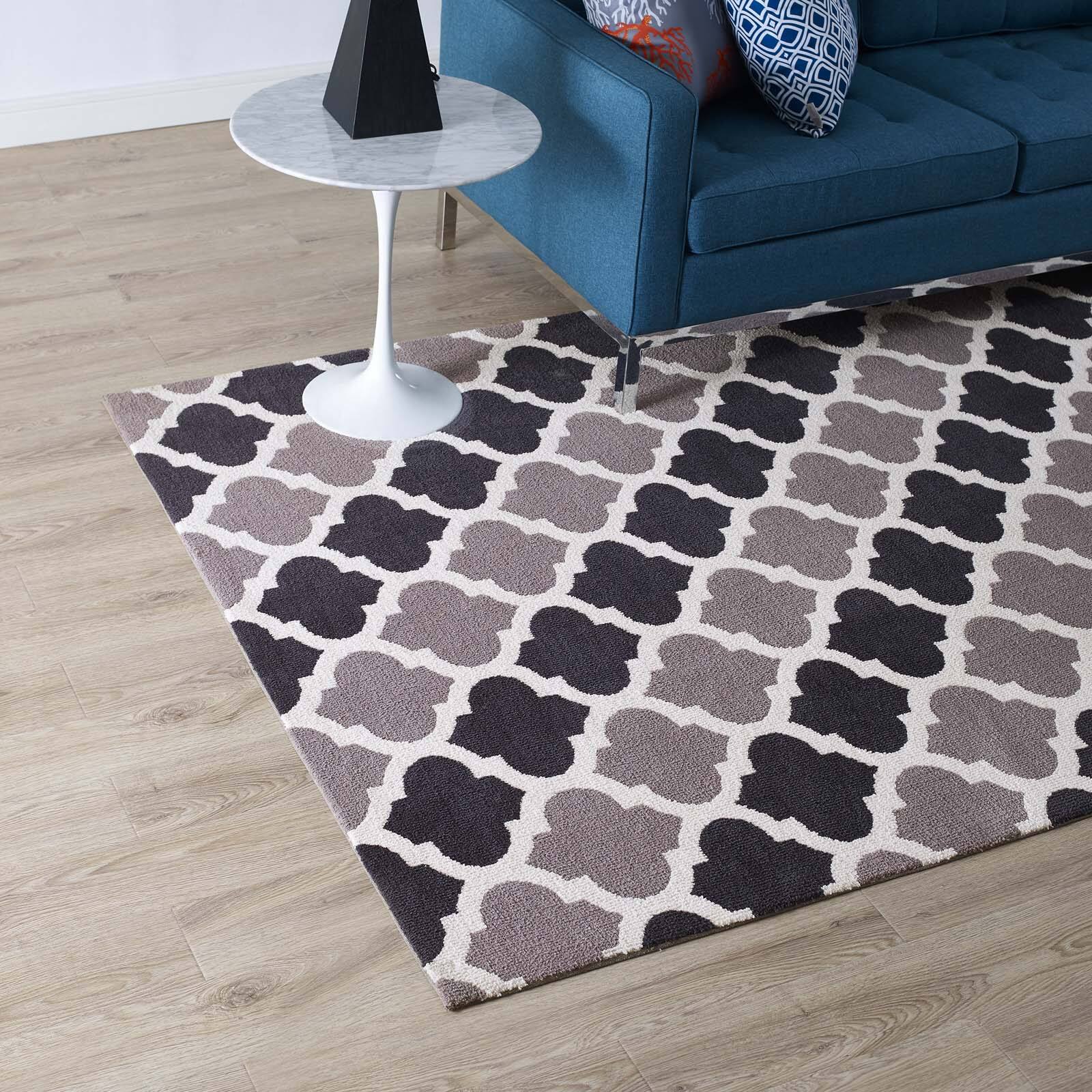Left. Modway - Lida Moroccan Trellis Area Rug - Charcoal and Black.